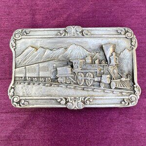 Vintage 1984 Siskiyou History of the Railroad Pewter Belt Buckle Train